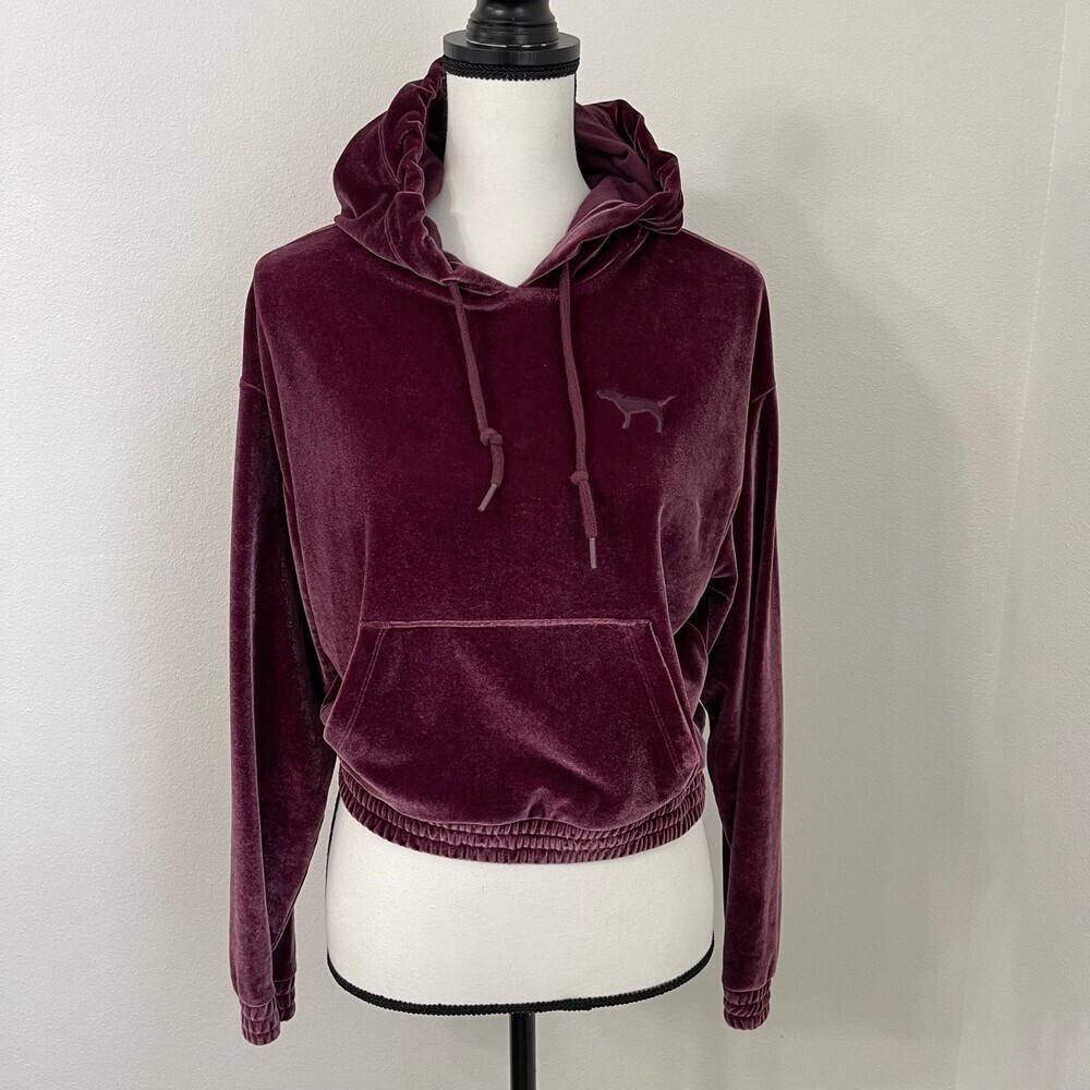 Pink Victoria's Secret Velvet Pull On Hoodie Sweater Women Size XS Purple